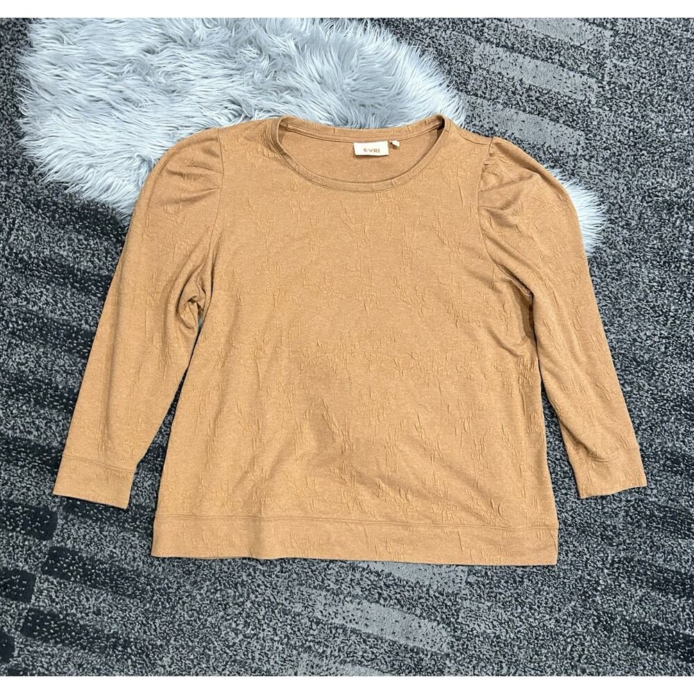 EVRI Women's Brown Copper Floral Textured Scoop Neck Long Sleeve Sweater Size 3X